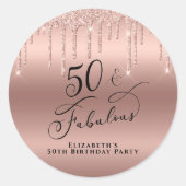 50素晴らしい誕生日バラ金ゴールドカスタマイズグリッター ラウンドシール (正面)