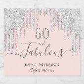 50素晴らしい誕生日バラ金ゴールドグリッターピンクシルバー スパークリングワインラベル (シングルラベル)