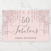 50素晴らしい誕生日バラ金ゴールドピンクの滴 スパークリングワインラベル (シングルラベル)