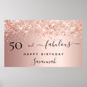 50素晴らしい誕生日バラ金ゴールド赤面グリッター ポスター