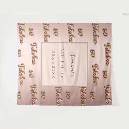 50素晴らしい誕生日バラ金ゴールド赤面名 タペストリー (正面(横))