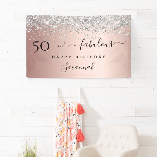 50素晴らしい誕生日バラ金ゴールド銀 横断幕 (インサイチュ)
