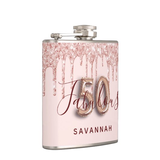 50素晴らしい誕生日パーティーバラ金ゴールドグリッターピンク フラスク (右)