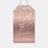 50素晴らしい誕生日パーティーバラ金ゴールドグリッター ギフトタグ (裏面)