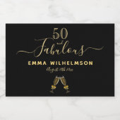 50素晴らしい誕生日パーティーブラック金ゴールドモノグラム スパークリングワインラベル (シングルラベル)