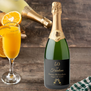 50素晴らしい誕生日パーティー黒い金ゴールド名 スパークリングワインラベル