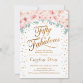 50素晴らしい誕生日パーティー – ホワイト金ゴールドピンク 招待状 (正面)