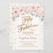50素晴らしい誕生日パーティー – ホワイト金ゴールドピンク 招待状 (正面/裏面)