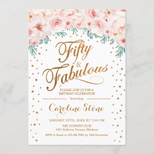 50素晴らしい誕生日パーティー – ホワイト金ゴールドピンク 招待状