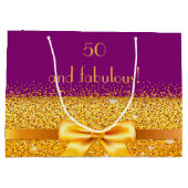 50素晴らしい誕生日パープル金ゴールドボウエレガント ラージペーパーバッグ (裏面)