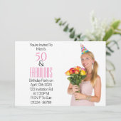 50素晴らしい誕生日ピンクブラック文字 招待状 (スタンド正面)