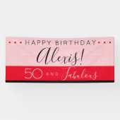 50素晴らしい誕生日ピンクレッドモダンストライプ 横断幕 (横)