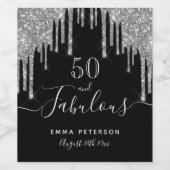 50素晴らしい誕生日ブラックグリッターシルバー輝き ワインラベル (シングルラベル)