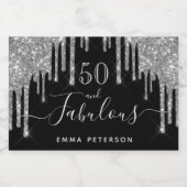 50素晴らしい誕生日ブラックグリッタースパークルシルバー スパークリングワインラベル (シングルラベル)