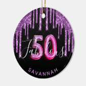 50素晴らしい誕生日ブラックパープルグリッターグラム セラミックオーナメント (左)