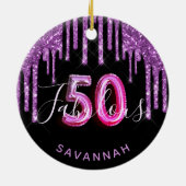50素晴らしい誕生日ブラックパープルグリッターグラム セラミックオーナメント (裏面)