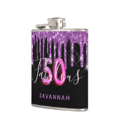 50素晴らしい誕生日ブラックパープルグリッタースクリプト フラスク (左)