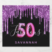 50素晴らしい誕生日ブラックパープルグリッタードリップ スパークリングワインラベル (シングルラベル)