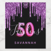 50素晴らしい誕生日ブラックパープルグリッタードリップ ワインラベル (シングルラベル)