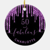 50素晴らしい誕生日ブラックパープルグリッターモノグラム セラミックオーナメント (裏面)