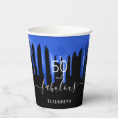 50素晴らしい誕生日ブラックブルー王室のグリッタードリップ 紙コップ (裏面)