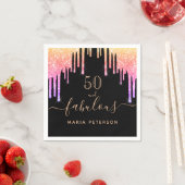 50素晴らしい誕生日ブラックレインボーグリッタースパークル スタンダードカクテルナプキン (インサイチュ)