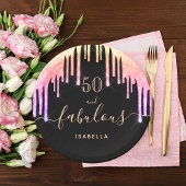50素晴らしい誕生日ブラックレインボーグリッタースパークル ペーパープレート