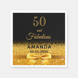 50素晴らしい誕生日ブラック金ゴールドエレガントボウ スタンダードカクテルナプキン