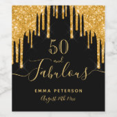 50素晴らしい誕生日ブラック金ゴールドグリッタースパークル ワインラベル (シングルラベル)