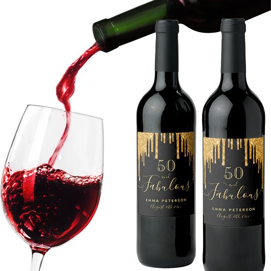 50素晴らしい誕生日ブラック金ゴールドグリッタースパークル ワインラベル