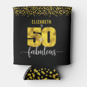 50素晴らしい誕生日ブラック金ゴールドグリッタードットスクリプト 缶クーラー (正面)