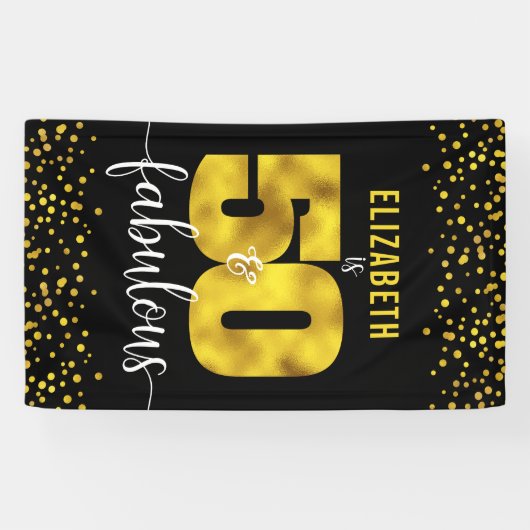 50素晴らしい誕生日ブラック金ゴールドフォイルグリッタードット 横断幕 (横)