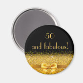 50素晴らしい誕生日ブラック金ゴールドボウ マグネット (正面/裏面)