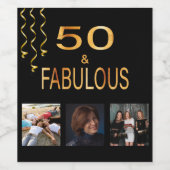 50素晴らしい誕生日ブラック金ゴールド写真コラージュ ワインラベル (シングルラベル)