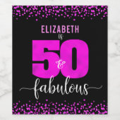 50素晴らしい誕生日ホットピンクドットモダンブラック ワインラベル (シングルラベル)