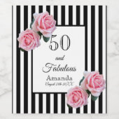 50素晴らしい誕生日色のバラ白黒ストライプ ワインラベル (シングルラベル)