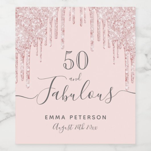 50素晴らしい誕生日赤面ピンクの滴 ワインラベル (シングルラベル)