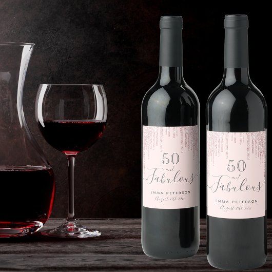 50素晴らしい誕生日赤面ピンクの滴 ワインラベル