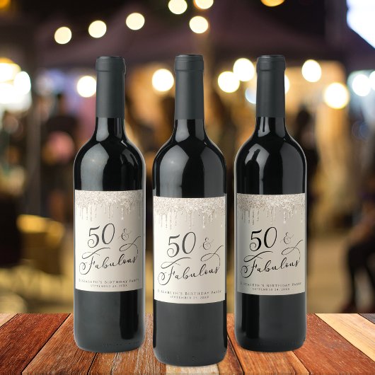 50素晴らしい誕生日金ゴールドグリッター パーソナライズされた ワインラベル