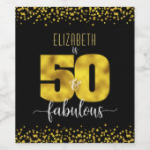 50素晴らしい誕生日金ゴールドフォイルドットの上の黒いガラス ワインラベル (シングルラベル)