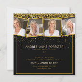 50素晴らしい誕生日金ゴールドブラックグリッター写真 招待状 (裏面)