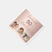 50素晴らしい赤面バラ金ゴールド写真の誕生日パーティー スタンダードカクテルナプキン (角)