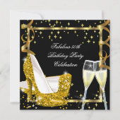50素晴らしい金ゴールドグリッターハイヒール誕生日3 招待状 (正面)