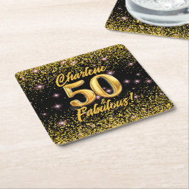 50素晴らしい金ゴールドグリッターピンクスターズ50誕生日 スクエアペーパーコースター