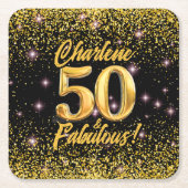 50素晴らしい金ゴールドグリッターピンクスターズ50誕生日 スクエアペーパーコースター (正面)