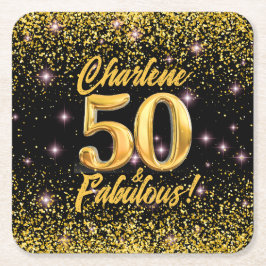 50素晴らしい金ゴールドグリッターピンクスターズ50誕生日 スクエアペーパーコースター