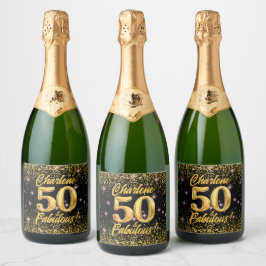 50素晴らしい金ゴールドグリッターピンクスターズ50誕生日 スパークリングワインラベル