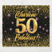 50素晴らしい金ゴールドグリッターピンクスターズ50誕生日 スパークリングワインラベル (シングルラベル)