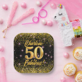50素晴らしい金ゴールドグリッターピンクスターズ50誕生日 ペーパープレート (パーティー)