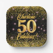 50素晴らしい金ゴールドグリッターピンクスターズ50誕生日 ペーパープレート (正面)